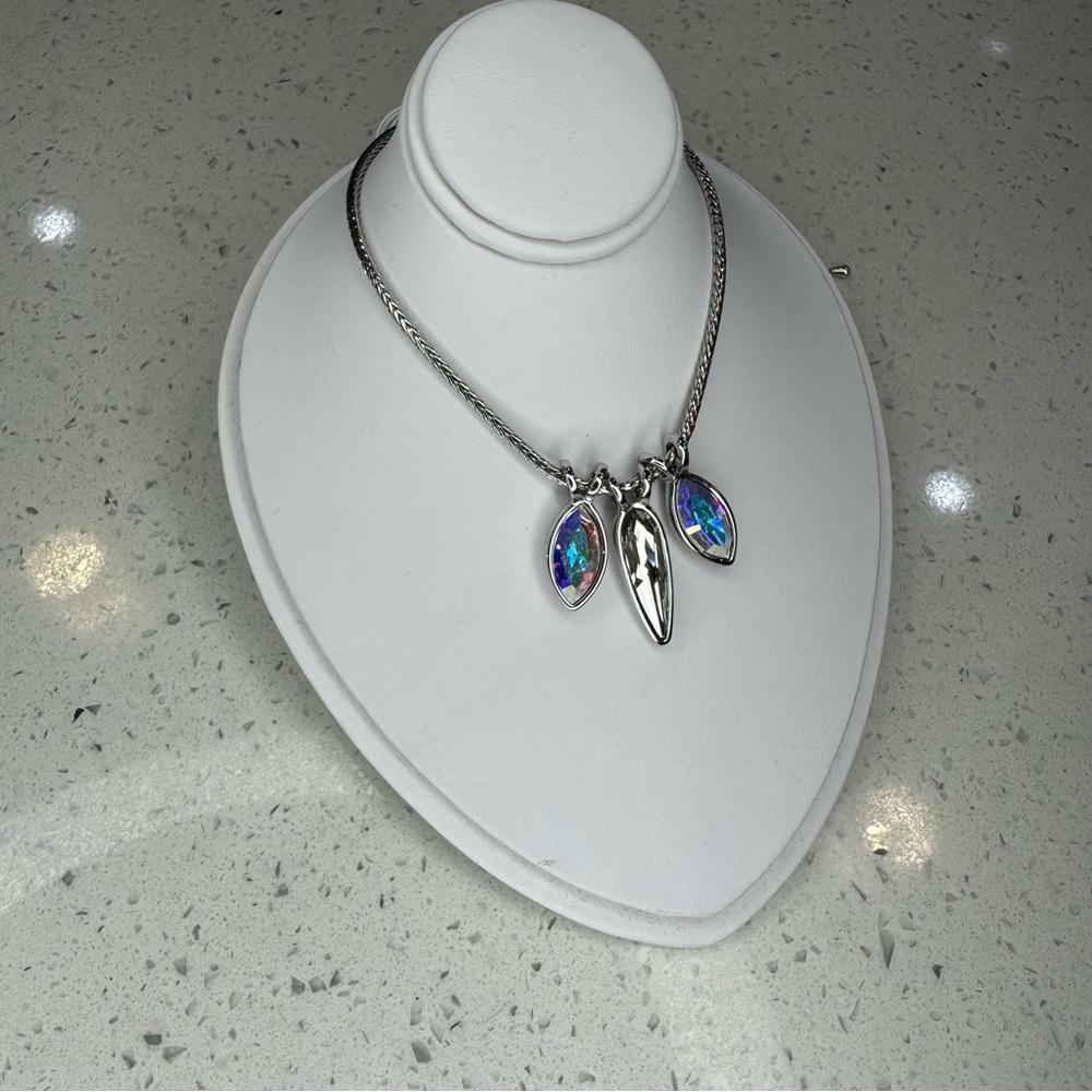 “Touchstone” Customizable, Rhodium, Aurora Borealis Swarovski Crystal Necklace - Picture 5 of 8